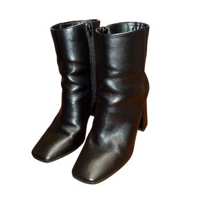BAMBOO Square Toe Black Heeled Boots Size 7.5